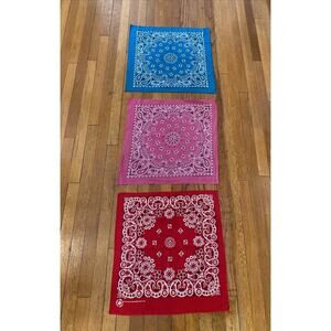 Vintage Hav-a-Hank Bandana Lot Of 3 Made in USA Pink Blue Red Rockabilly